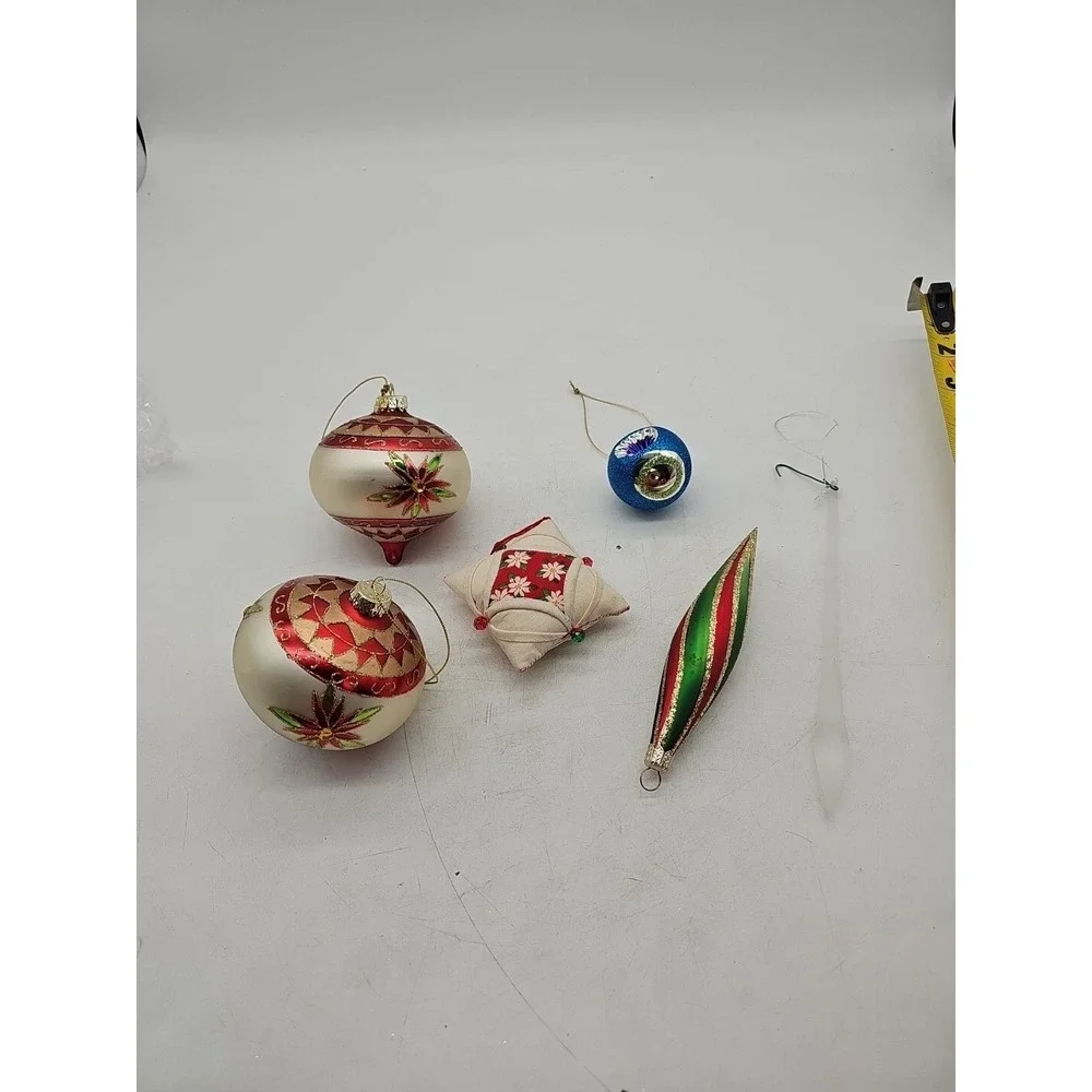 Vintage German Christmas Ornament Lot Qty 6 Blown‎ Glass Multicolored  Victorian